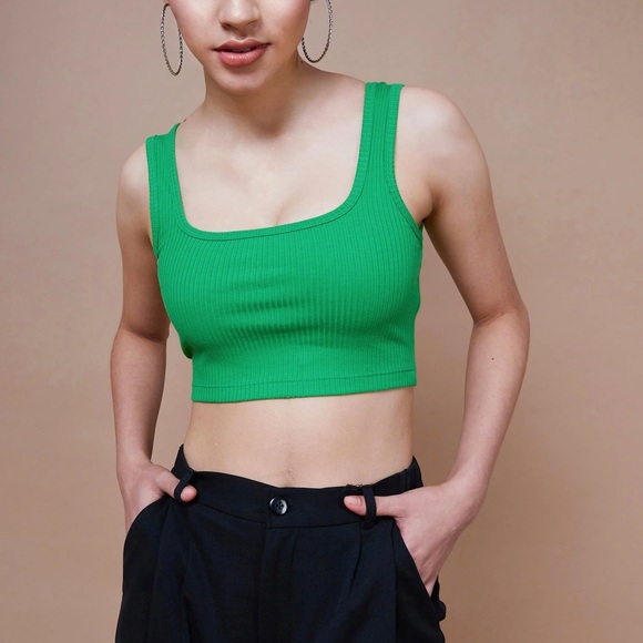Zara Tops - Zara Vibrant Green Ribbed Tank Top